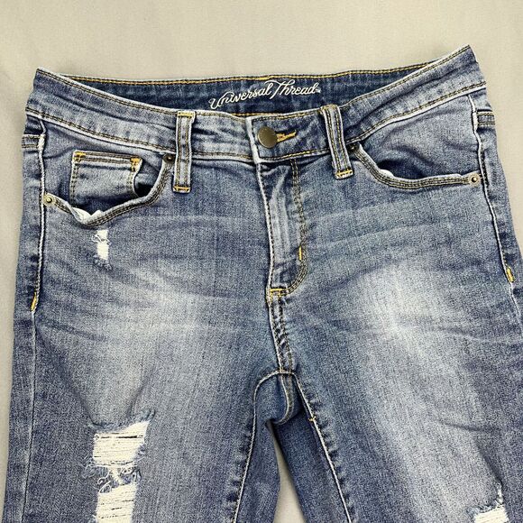 Universal Thread Women's Skinny Mid Rise Distressed Jeans 2/26R Raw Hem Stretch - Picture 2 of 16